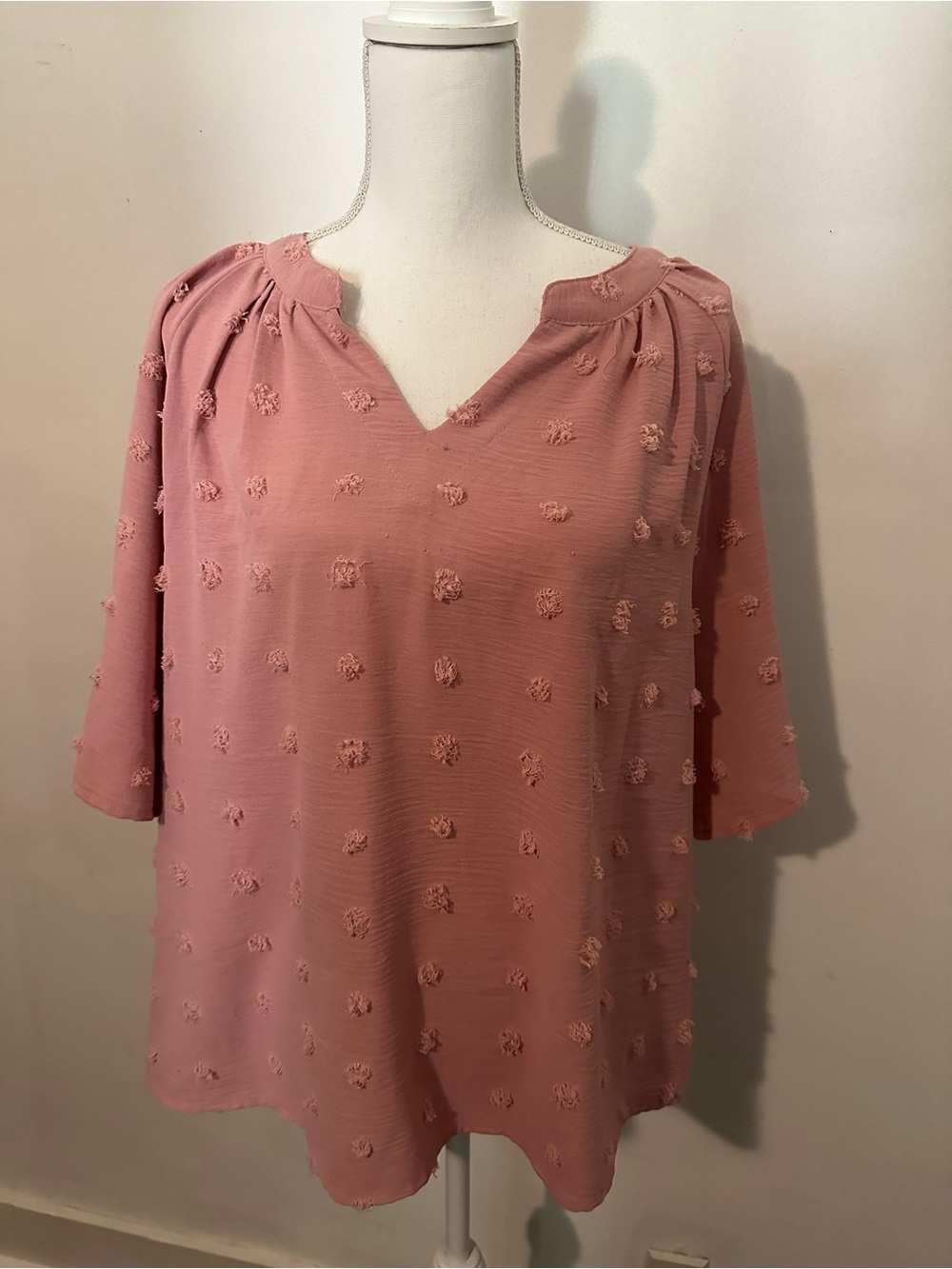 Women's Dusty Rose Textured V-Neck Top